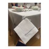 Zeren Home Gümüş İp Piko Detaylı Polyester Keten Dertsiz Masa Örtüsü Kırık Beyaz