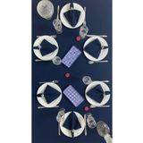 Zeren Home Keten Görünümlü Begonvil Masa Örtüsü Lacivert 13 Parça Set 150 x 240