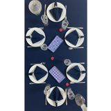 Zeren Home Keten Görünümlü Begonvil Masa Örtüsü Lacivert 25 Parça Set 150 x 200