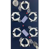 Zeren Home Keten Görünümlü Begonvil Masa Örtüsü Lacivert 25 Parça Set 150 x 220