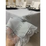 Zeren Home Keten Görünümlü Dantel Detaylı Simli Dertsiz Gri 150x240 cm Masa Örtüsü