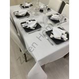 Zeren Home Keten Görünümlü Dertsiz 13 Parça Beyaz 150 x 300 cm Masa Örtüsü