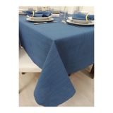 Zeren Home Keten Görünümlü Dertsiz Masa Örtüsü Indigo Mavi 13 Parça 150 x 400