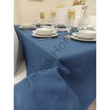 Zeren Home Keten Görünümlü İndigo Mavi Dertsiz 150x300 cm Masa Örtüsü
