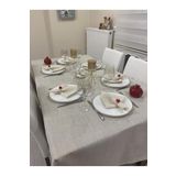 Zeren Home Keten Görünümlü Simli Linen Masa Örtüsü Gold 13 Parça 140 x 220