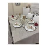 Zeren Home Keten Görünümlü Simli Linen Masa Örtüsü Gold 13 Parça 150 x 200