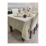 Zeren Home Keten Görünümlü Simli Linen Masa Örtüsü Gold 25 Parça, 150 x 220
