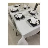 Zeren Home Keten Görünümlü Simsiz Begonvil Masa Örtüsü Beyaz 13 Parça, 140 x 220