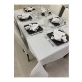 Zeren Home Keten Görünümlü Simsiz Begonvil Masa Örtüsü Beyaz 13 Parça, 150 x 260