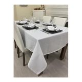 Zeren Home Keten Görünümlü Simsiz Begonvil Masa Örtüsü Beyaz, 150 x 200