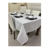 Zeren Home Keten Görünümlü Simsiz Begonvil Masa Örtüsü Beyaz, 150 x 260