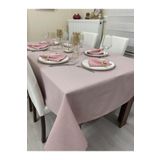 Zeren Home Keten Görünümlü Simsiz Begonvil Masa Örtüsü Pudra Pembe 13 Parça, 150 x 260, zerentekstilpudrabegon27