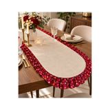 Zeren Home Keten Kırmızı Çiçekli Fırfır Detaylı Runner 45x145cm
