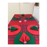 Zeren Home Kırmızı Masa Örtüsü Yılbaşı Ekose Runner Supla Peçete 12 Kişilik Set, 160 x 200