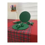 Zeren Home Kırmızı Masa Örtüsü,ekose Runner, Yeşil Supla Seti, Peçete 4 Kişilik, 150 x 260