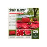 Zeren Home Kırmızı Puantiyeli Piknik Takımı | Taşıma Çantalı 170x170 Piknik Örtüsü + 4 Minder | %65 Pamuk | Sıvı Geçirmez | Keten | Bahçe & Kamp Seti