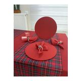Zeren Home Kırmızı Renk Masa Örtüsü, Yılbaşı Ekose Runner, 6 Supla Seti, 6 Peçete 140 x 200