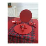 Zeren Home Kırmızı Renk Masa Örtüsü, Yılbaşı Ekose Runner, 6 Supla Seti, 6 Peçete 150 x 220