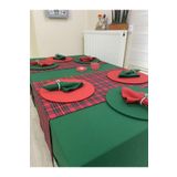 Zeren Home Koyu Yeşil Masa Örtüsü, Yılbaşı Ekose Runner, 6 Supla Seti, 6 Peçete 160 x 300