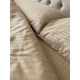 Zeren Home Lastikli Çarşaf Merserize Pamuk Saten Çizgili Çift Kişilik Nevresim Takımı - Cappuccino - 200 x 220 cm