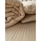 Zeren Home Lastikli Çarşaf Merserize Pamuk Saten Çizgili Tek Kişilik Nevresim Takımı - Cappuccino - 160 x 220 cm