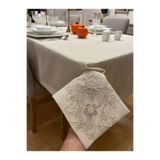 Zeren Home Lotus Dantel Detaylı Dertsiz Masa Örtüsü, El İşçiliği Fransız Dantel, Simli Gold, 140 x 200