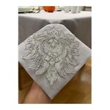 Zeren Home Lotus Dantel Detaylı Dertsiz Masa Örtüsü, El İşçiliği Fransız Dantel, Simli Gri, 150 x 260