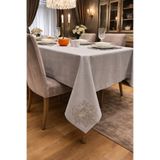 Zeren Home Lotus Dantel Detaylı Dertsiz Masa Örtüsü , El İşçiliği Fransız Dantel, Simsiz Gri