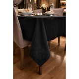 Zeren Home Lotus Dantel Detaylı Dertsiz Masa Örtüsü , El İşçiliği Fransız Dantel, Simsiz Siyah