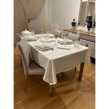 Zeren Home Meral Kurşun Colection Polyester Keten Simli Masa Örtüsü Krem - 140 x 220 cm