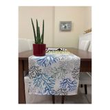 Zeren Home Mercan Desenli Sıvı Geçirmez Mavi 45x160 cm Runner