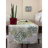 Zeren Home Mercan Desenli Sıvı Geçirmez Yeşil 45x160 cm Runner