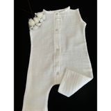 Zeren Home Organik Pamuklu Çift Kat Müslin Bezi Bebek Beyaz Kolsuz Tulum - 6 - 12 Ay - 00-Beyaz