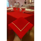 Zeren Home Piko Gold Sarma Detaylı Polyester Keten Dertsiz Masa Örtüsü Kırmızı, 150 x 220