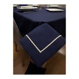 Zeren Home Piko Gold Sarma Detaylı Polyester Keten Dertsiz Masa Örtüsü Lacivert