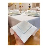 Zeren Home Piko İşleme Detaylı Simli Beyaz Dertsiz Masa Örtüsü + 12 Peçete, 150 x 220
