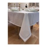 Zeren Home Piko İşleme Detaylı Simli Beyaz Dertsiz Masa Örtüsü 14 Parça, 150 x 220