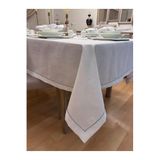 Zeren Home Piko İşleme Detaylı Simli Beyaz Dertsiz Masa Örtüsü 14 Parça, 150 x 300