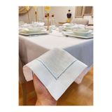 Zeren Home Piko İşleme Detaylı Simli Beyaz Dertsiz Masa Örtüsü 8 Parça, 150 x 260