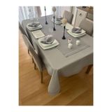 Zeren Home Piko Sarma Detaylı Polyester Keten Dertsiz Masa Örtüsü Gri + 12 Peçete + 1 Runner 14 Parça Takım, 150 x 220