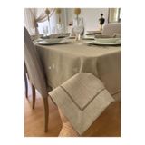 Zeren Home Piko Sarma Detaylı Polyester Keten Dertsiz Masa Örtüsü Taş Rengi + 6 Peçete, 150 x 220
