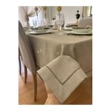 Zeren Home Piko Sarma Detaylı Polyester Keten Dertsiz Masa Örtüsü Taş Rengi + 6 Peçete, 150 x 300