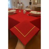 Zeren Home Piko Sarma Detaylı Polyester Keten Dertsiz Simli Masa Örtüsü Kırmızı, 150 x 220