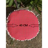 Zeren Home Piti Kareli Sıvıya Lekeye Dayanıklı Ponponlu Yuvarlak Piknik Sandalye Minderi 40CM 1 Adet - Kırmızı
