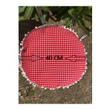 Zeren Home Piti Kareli Sıvıya Lekeye Dayanıklı Ponponlu Yuvarlak Piknik Sandalye Minderi 40cm 1 Adet