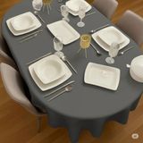 Zeren Home Polyester Keten Dertsiz Oval Masa Örtüsü Antrasit