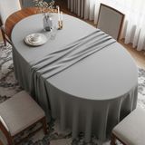 Zeren Home Polyester Keten Dertsiz Oval Masa Örtüsü Gri