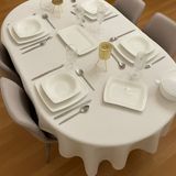 Zeren Home Polyester Keten Dertsiz Oval Masa Örtüsü Kırık Beyaz