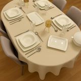 Zeren Home Polyester Keten Dertsiz Oval Masa Örtüsü Krem