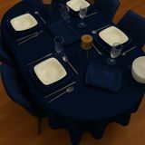 Zeren Home Polyester Keten Dertsiz Oval Masa Örtüsü Lacivert